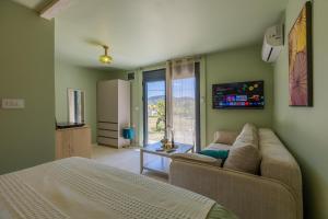 a living room with a couch and a tv at Apartments Giardino Mediterraneo in Petrovac na Moru