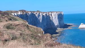 a view of the white cliffs of gibraltarangeringktop at Chambre d' hôtes Etigue - Etretat in Les Loges