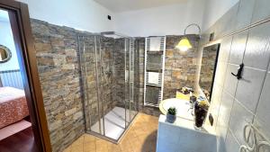 a bathroom with a shower and a sink at Crotto bedroom in Argegno