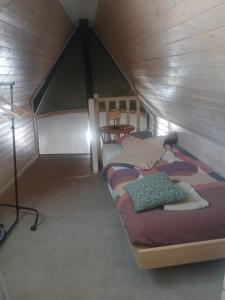 a room with two beds in a attic at Tour Rose in Frangy