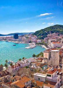 an aerial view of a city and a harbor at Guest House Elizabeta in Split