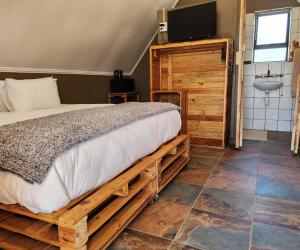 a bedroom with a bed and a sink and a television at Mzimkhulu Ranch & Resort in Dinokeng Game Reserve