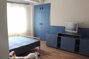 a bedroom with a bed and a tv on a cabinet at Saltywind House in Pomorie