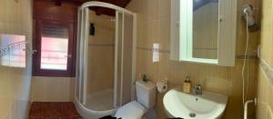 a bathroom with a shower and a toilet and a sink at Apartamento Tres in Guadalaviar