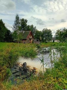 ein Haus auf einem Feld neben einem Fluss in der Unterkunft Pirgu forell in Rapla + 10 Fotos