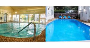 two pictures of a swimming pool in a house at Neptune Motel Maine in Old Orchard Beach