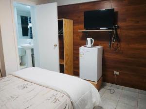 a bedroom with a bed and a television on a wall at Hostal D&N servicios 