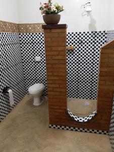 a bathroom with a shower with a toilet and a plant at Pousada CTI in Taubaté