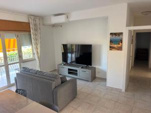 a living room with a couch and a flat screen tv at DE ROSA'S home 4 in Praia a Mare