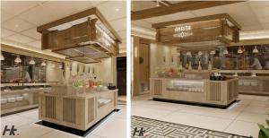 two pictures of a restaurant with a counter in a kitchen at Laa Montre Kharagpur in Barādiha