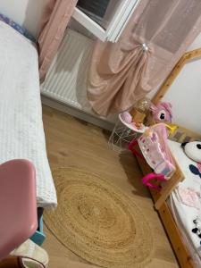 a bedroom with a bunk bed and a rug at L appart in Joué-lès-Tours