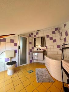a bathroom with a toilet and a bath tub at Villa Kiki in Bol