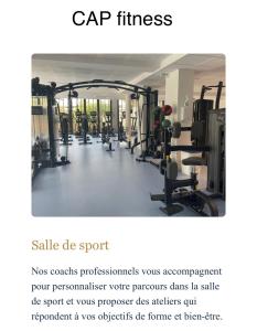 a gym with a row of tread machines at Studio Mer et Soleil avec Terrasse, en centre-ville, parking in La Tranche-sur-Mer