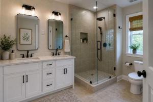 a bathroom with a shower and a sink and a toilet at Alpine Haven Getaway in Vail