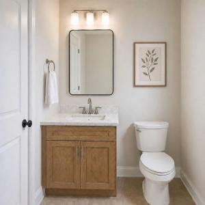 a bathroom with a toilet and a sink and a mirror at Alpine Haven Getaway in Vail