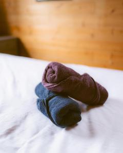 a stuffed animal sitting on top of a bed at Little Atlin Lodge in Tagish +137 photos
