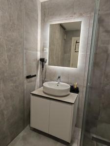 a bathroom with a sink and a mirror at Velvet Point apartmant in Kragujevac +16 photos