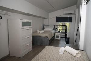 a small bedroom with two beds and a dresser at Angels luxury villa in Kastamonítsa +36 photos