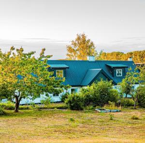 a house with a blue roof at Pärla in Kåseberga in Löderup