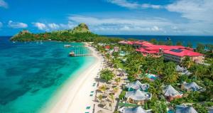 an aerial view of the beach at the resort at Valley Nest 758 in Castries