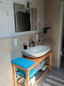 a bathroom with a sink and a mirror at Ferienwohnung Anna Gerolstein in Gerolstein
