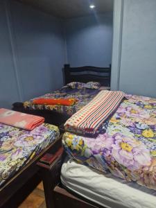 two twin beds in a room with at Ujarrás Getaway with Private Pool in Ujarrás