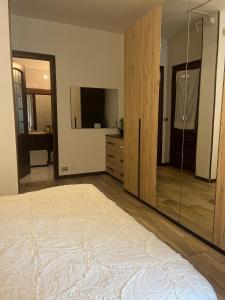 a bedroom with a large bed and a mirror at Dream Homes in Donnaz