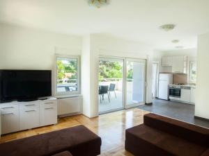 a large living room with a television and a kitchen at Apartments Despot Zaostrog RR in Zaostrog +8 photos