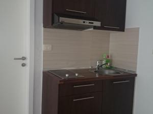 a small kitchen with a sink and a microwave at Apartments Despot Zaostrog RO in Zaostrog
