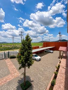 a car parked in a parking lot with a tree at Suite Casa Mia in Ciudad Sahagún