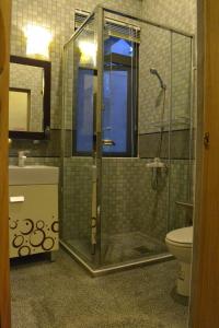 a bathroom with a shower and a toilet at David SamStrong Villa 大尾山姆維拉 in Chenggong