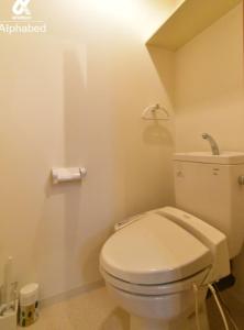 a bathroom with a white toilet in a room at Alphabed松山城西 in Matsuyama