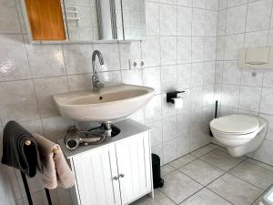 a bathroom with a sink and a toilet at Appartement Mari Lou in Ebermannstadt