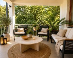 a living room with a table and chairs on a patio at Villa Conceptt casa in Jasenak