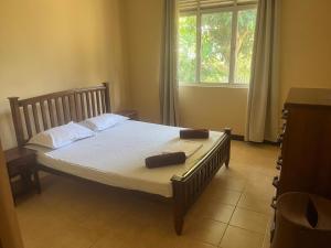 a bedroom with a bed with two pillows and a window at Kalan Digana in Digana