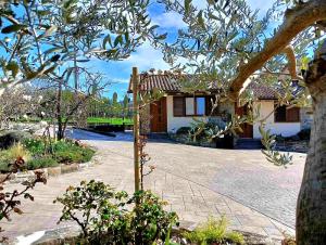 a small house with a courtyard with a building at Holiday House Ida in Marezige