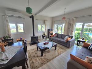 a living room with a couch and a fireplace at Villa Piano in Gebze