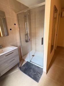 a bathroom with a shower with a glass door at Casa de Limon in Palma de Mallorca +52 photos