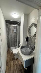 a bathroom with a sink and a toilet and a shower at Spacious Triple Studio Room, Private En-Suite & Kitchenette R6 in Sketty