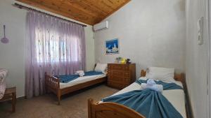 a bedroom with two beds and a window at Spyros comfy and cool place in Karianí