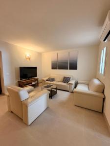 a living room with couches and a flat screen tv at Casa de Limon in Palma de Mallorca