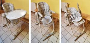 three different views of a baby chair in a room at Gite Le Douglas, Vignoble et Reculées du Jura - Avec Sauna in Lavigny +33 photos