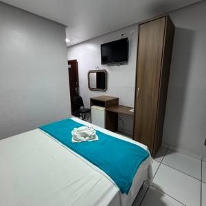 a room with a bed and a desk and a tv at Hotel Borari in Alter do Chao