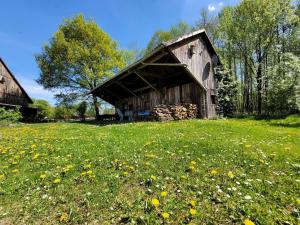 an old barn in a field of flowers at Unser Hasenstall in Wietzendorf