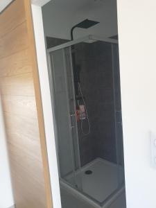 a shower with a glass door in a bathroom at Independent studio Varages in Varages