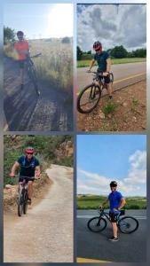 four pictures of a man riding a bike on a road at Wish You Were Here! in Wilderness +10 photos
