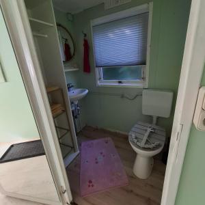 a small bathroom with a toilet and a sink at casabandow in Schwaan