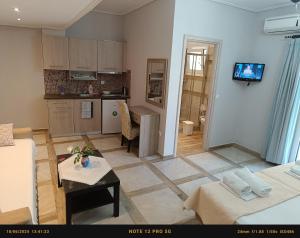 a room with a kitchen and a living room at Nidri Zone in Nydri