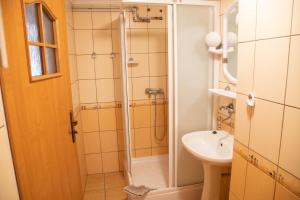 a bathroom with a shower and a sink at Willa Świerk in Susiec +24 photos