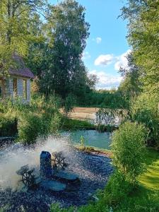 ein Springbrunnen inmitten eines Teichs in der Unterkunft Pirgu forell in Rapla
